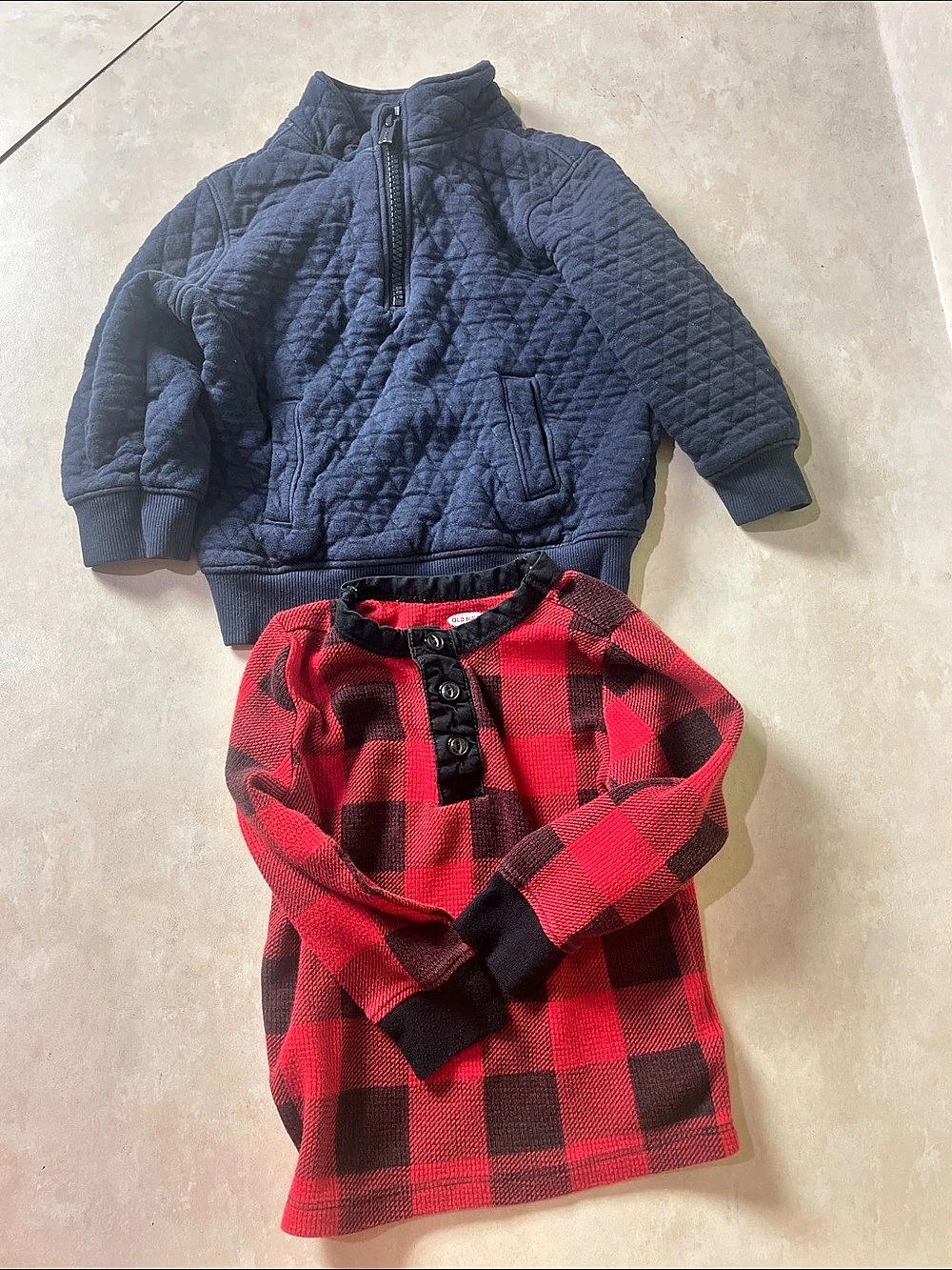 Old Navy Two-Piece Baby Tops Set Checkered Red Shirt & Blue Sweatshirt 18-24M